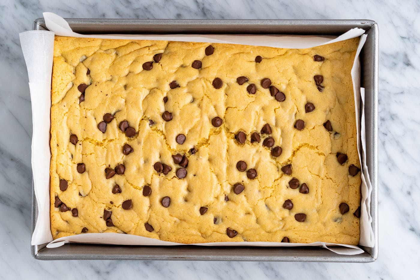 baked cake mix cookie bars in a pan