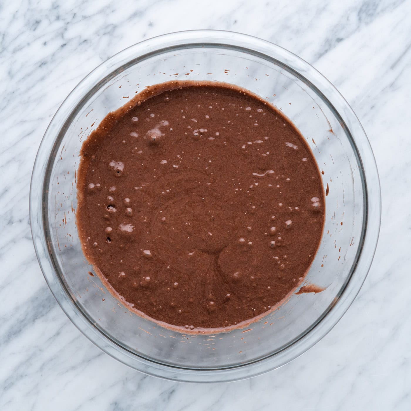 prepared chocolate cake mix in a bowl