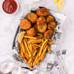 Fried Scallops in a basket with fries