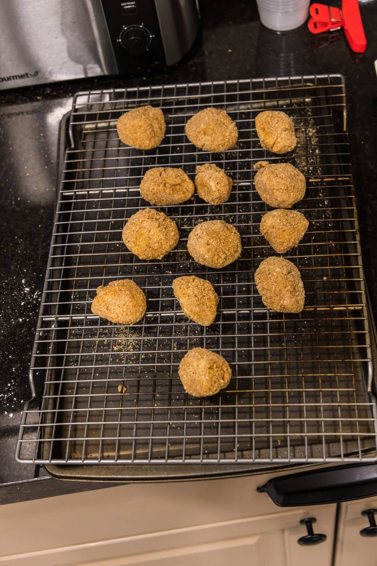 dredged scallops on a wire rack