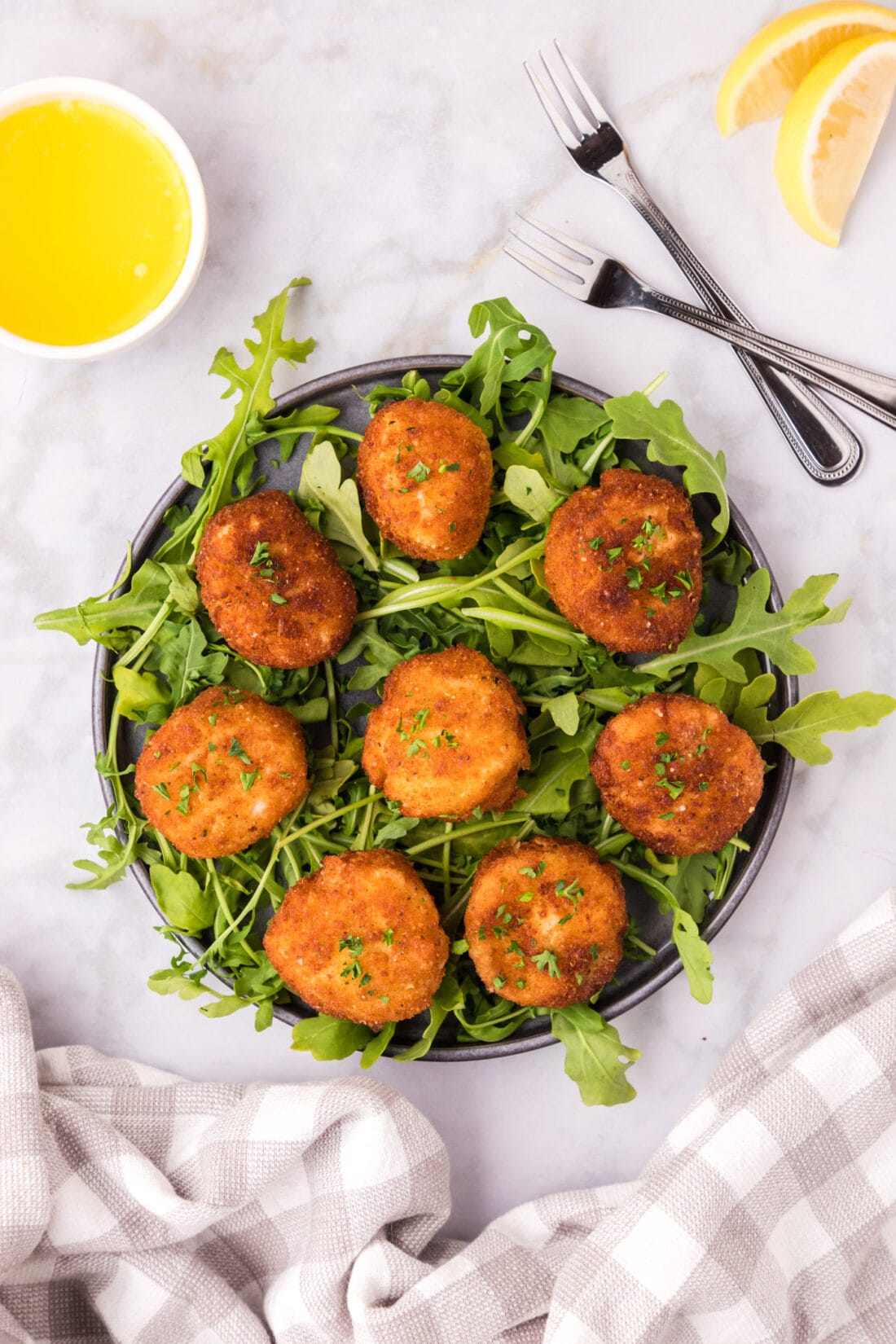 Fried Scallops on a bed of greens