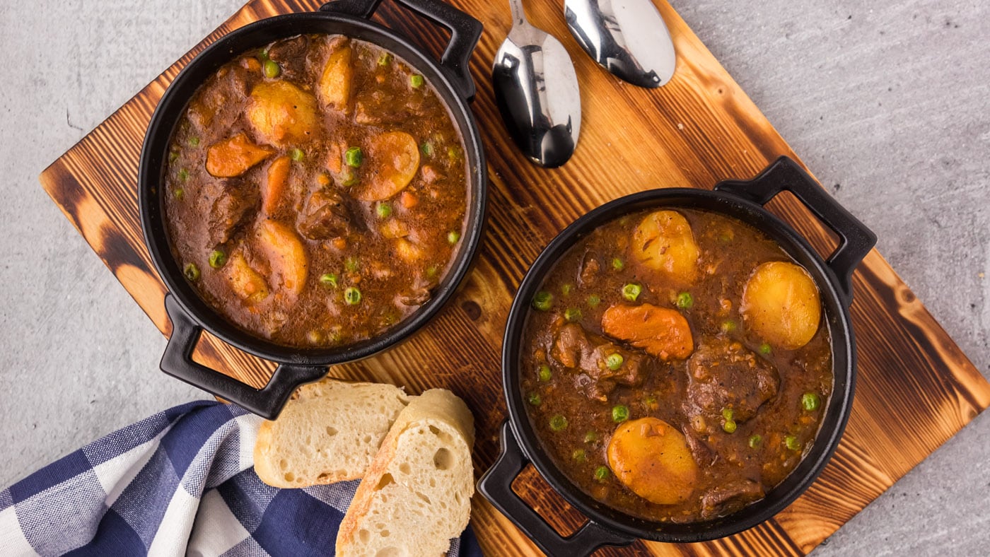 Combining the classics in this instant pot beef stew such as carrots, peas, potatoes, onions, and be