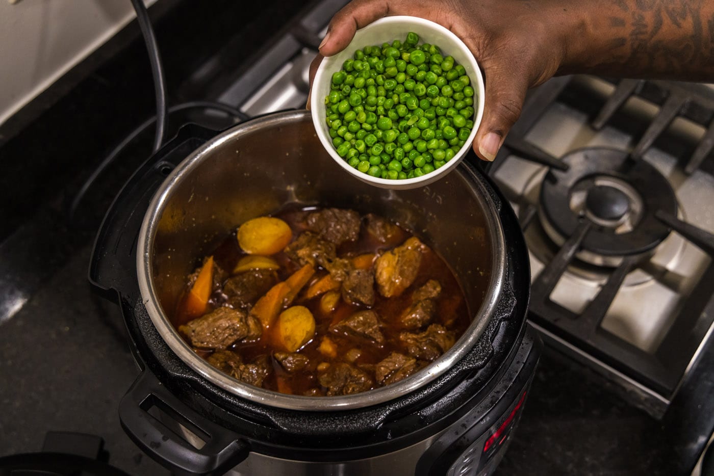 adding peas to instant pot beef stew