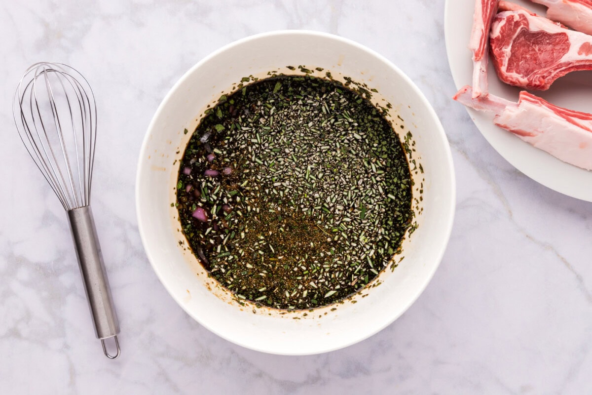 lamb chop marinade ingredients in a bowl