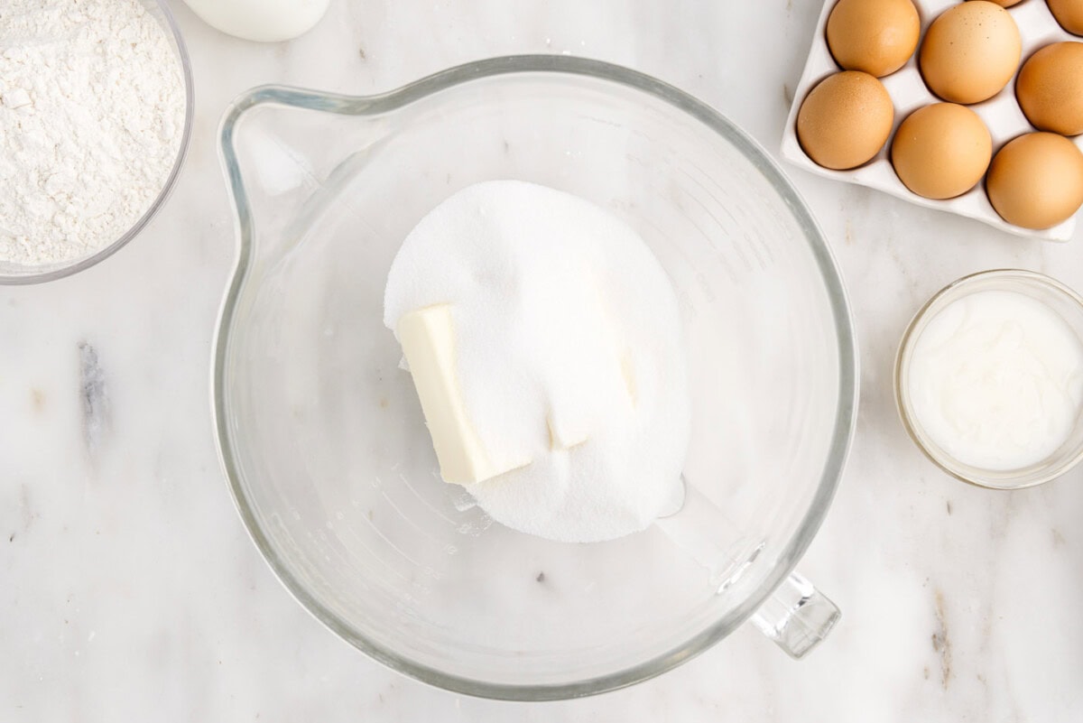 butter and sugar in a mixing bowl