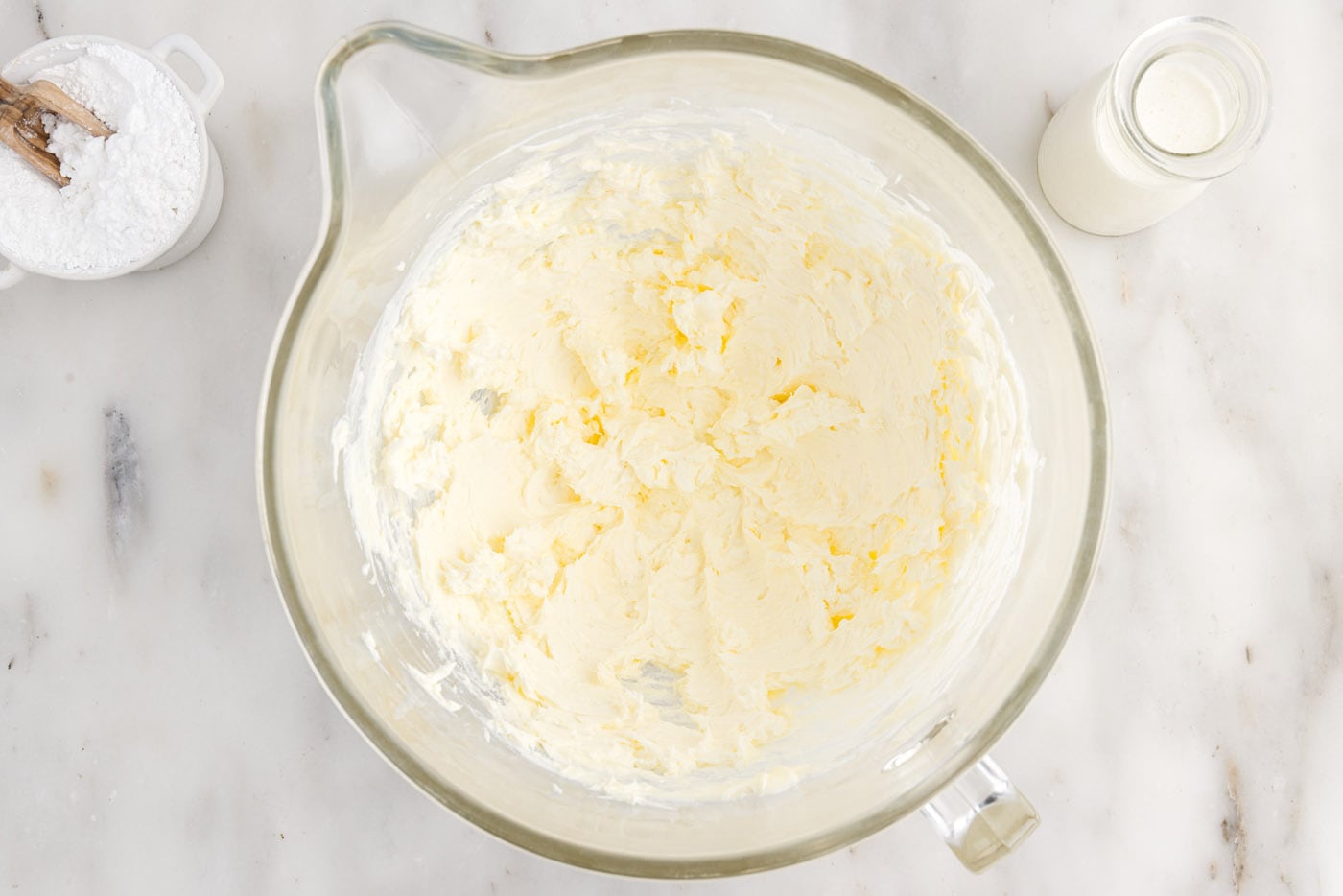 mixed cream cheese and butter in a bowl