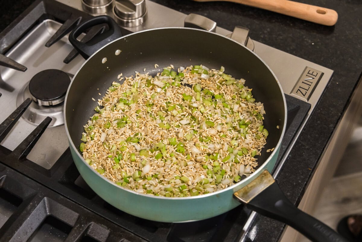 rice pilaf in a skillet