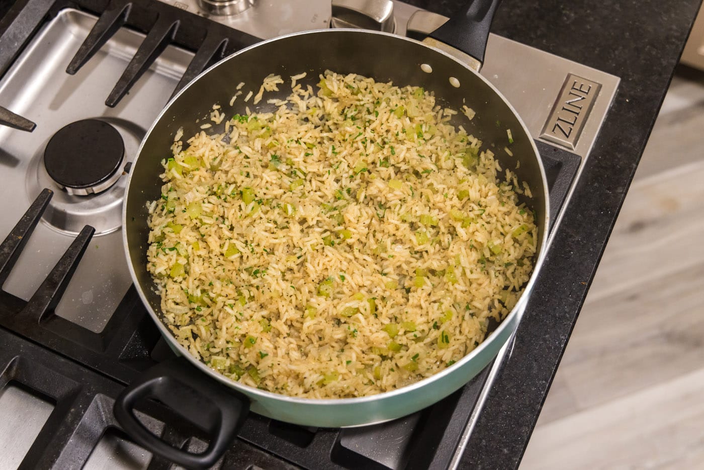 minced parsley added to rice pilaf