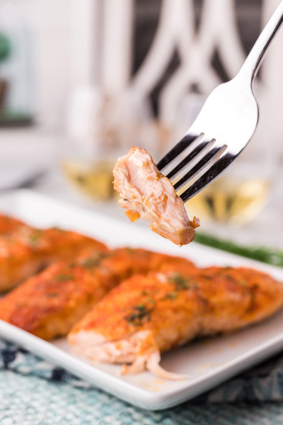 Piece of Roasted Salmon on a fork