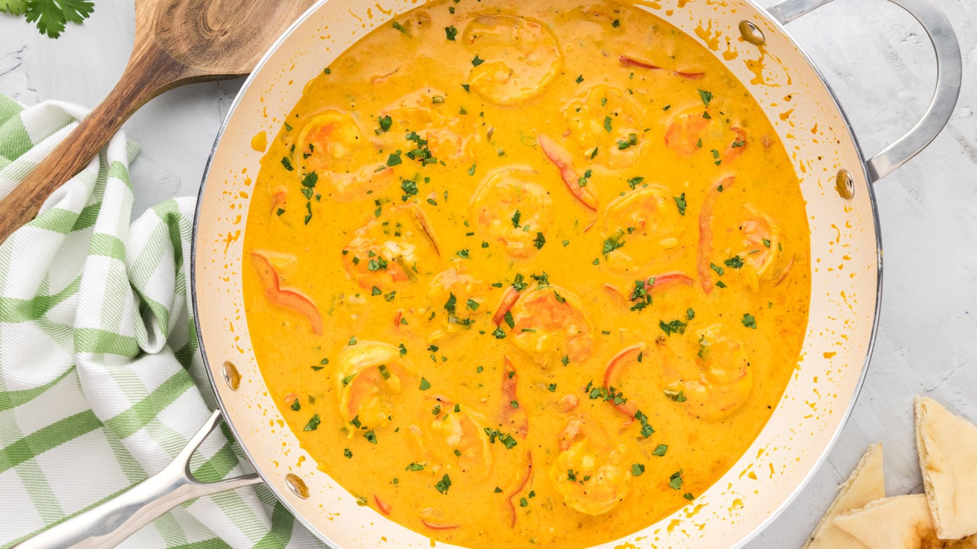 This shrimp curry recipe is really easy to prepare all in one skillet with a little help from your s