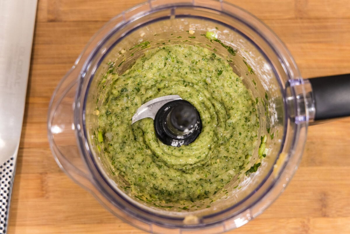 blended shrimp paste in a food processor