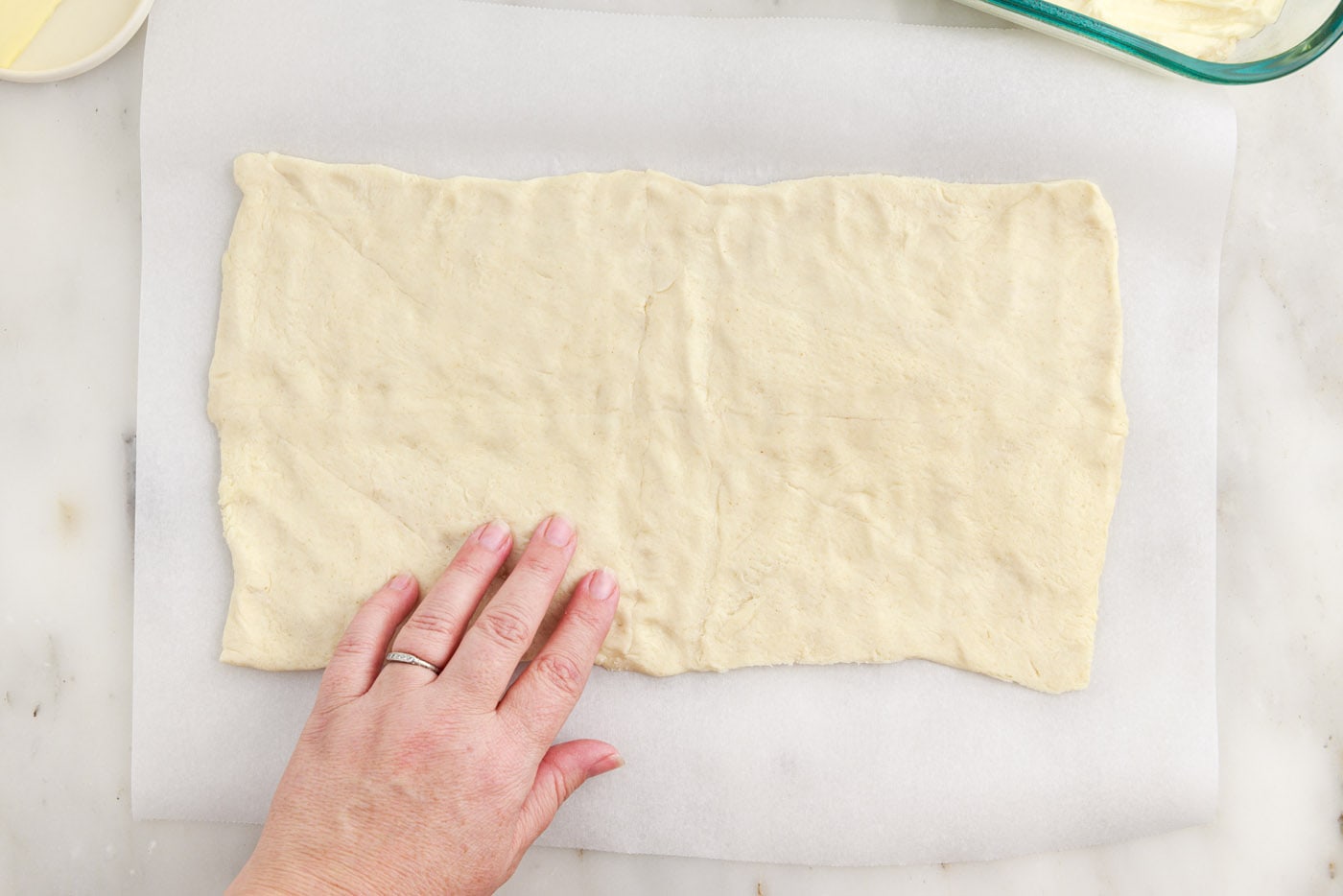 crescent dough sheet on parchment paper
