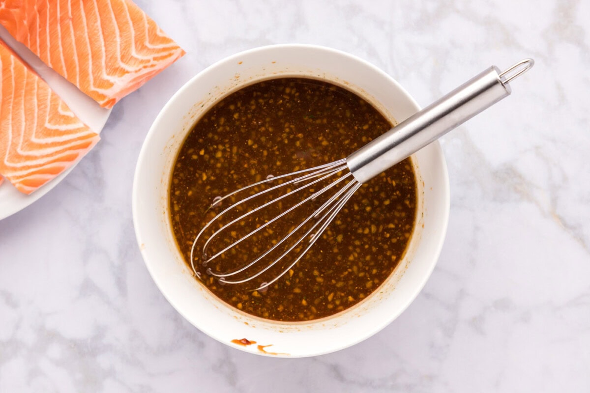 homemade teriyaki sauce whisked in a bowl