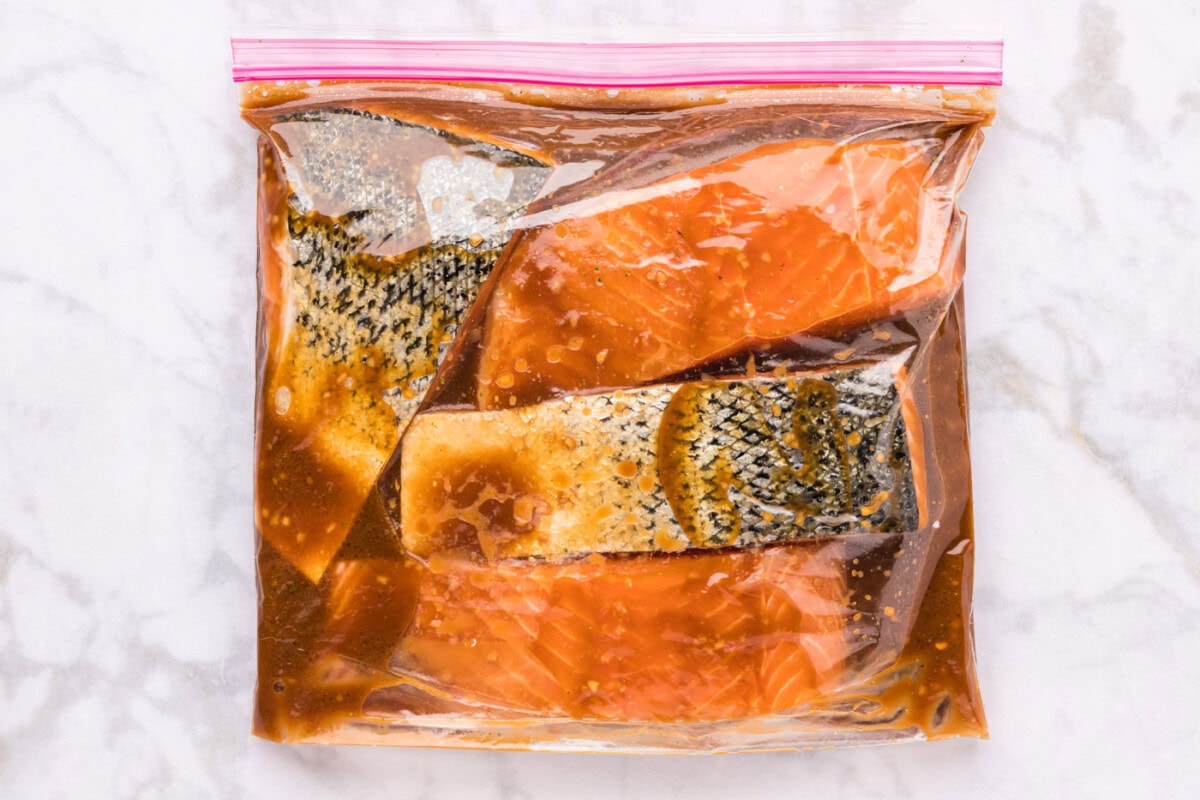 marinating salmon in teriyaki sauce