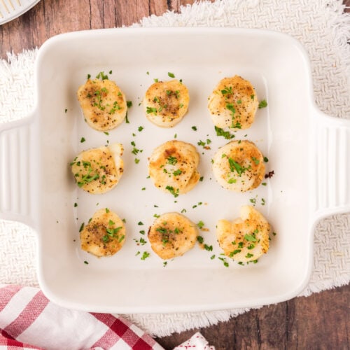 Baked Scallops in a square serving dish