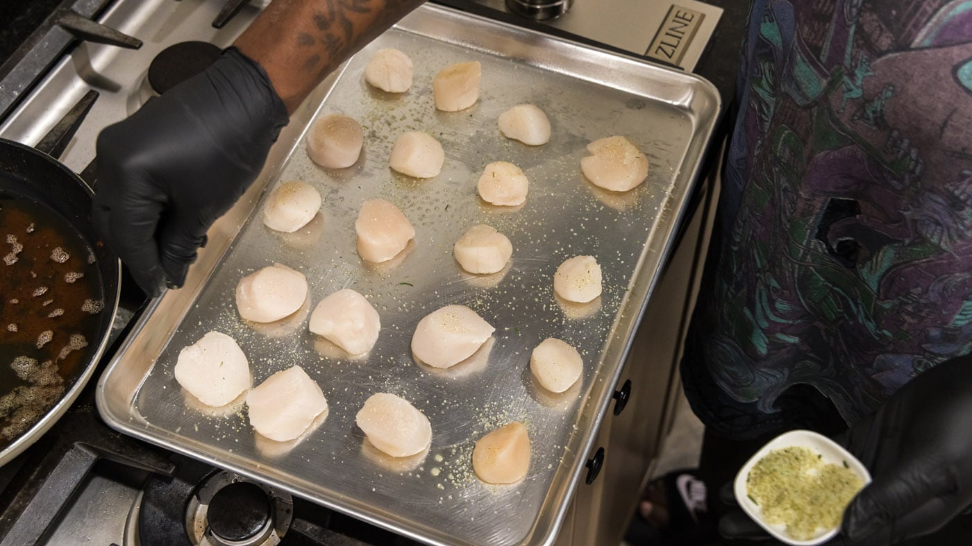 scallops on a baking sheet