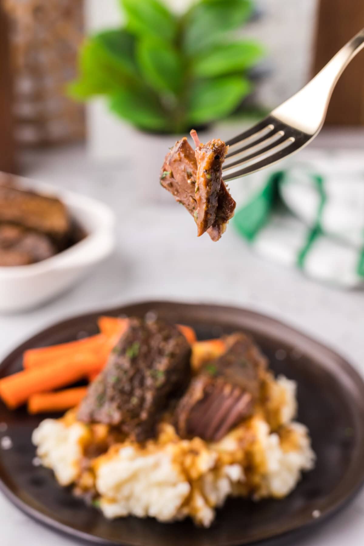 Boneless Beef Short Rib on a fork