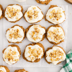Overhead photo of Carrot Cake Mix Cookies on parchment paper