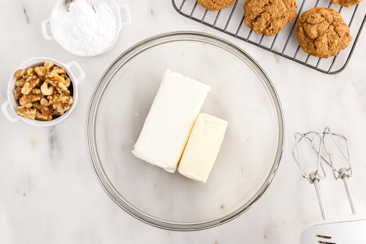 butter and cream cheese in a bowl