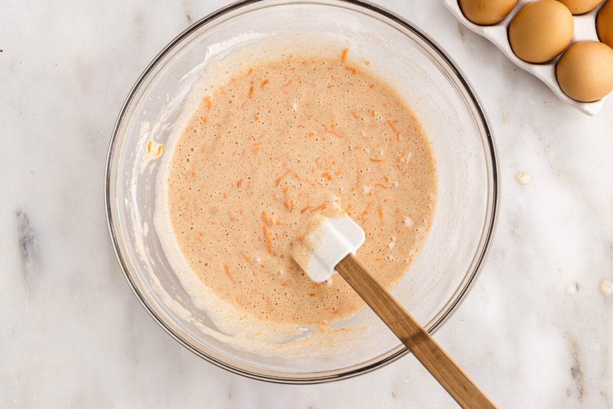 carrot cake batter in a bowl