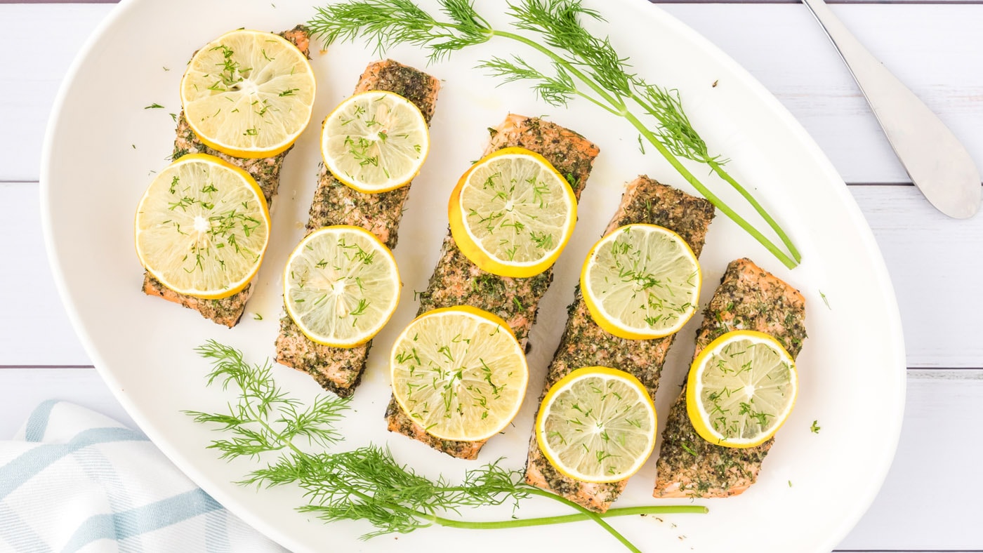 We're using both dried and fresh dill for ultimate flavor, then adding in some lemon slices to incor
