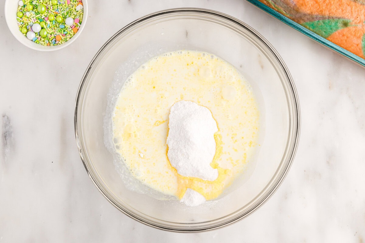 instant vanilla pudding with milk in a bowl