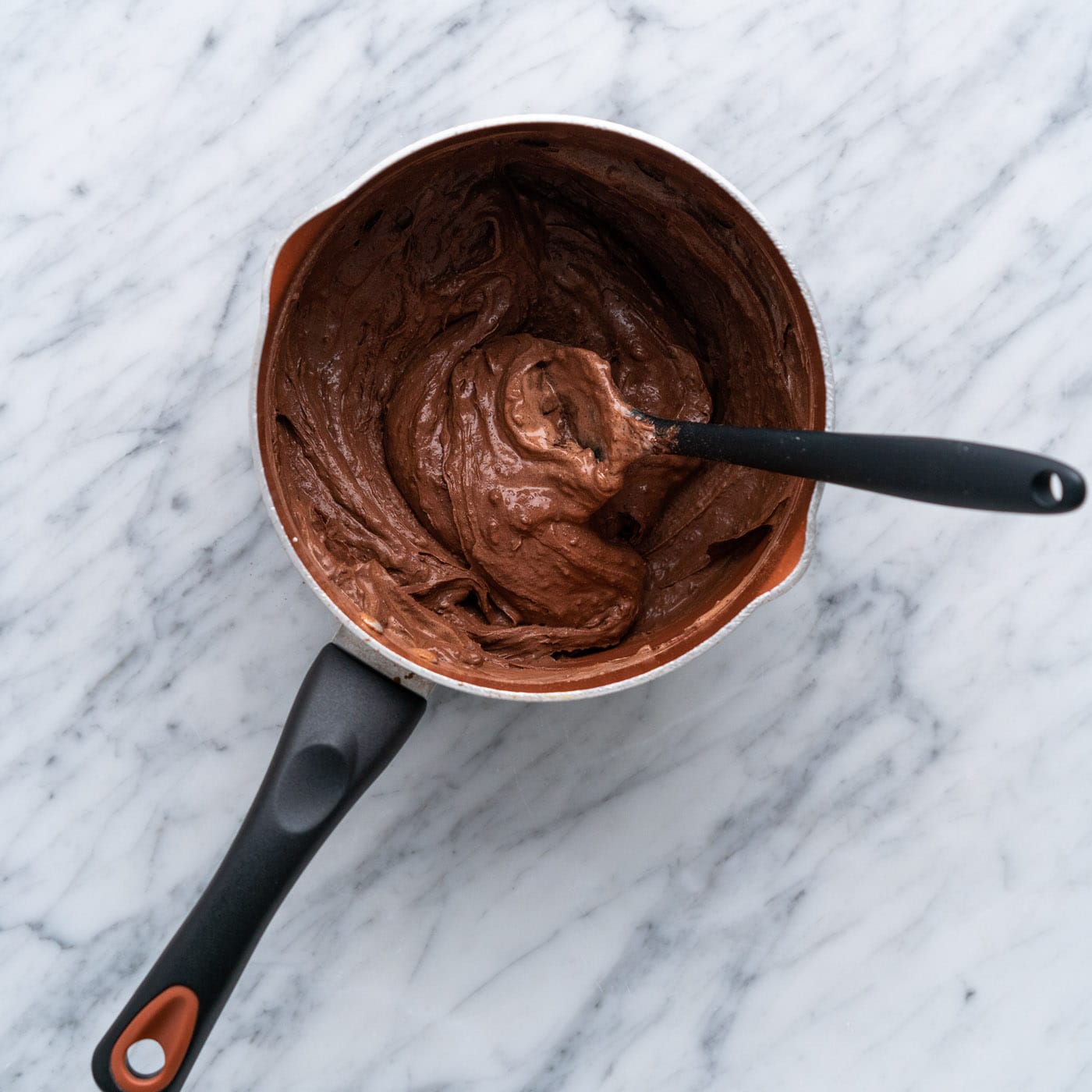 chocolate mixture stirred in a saucepan