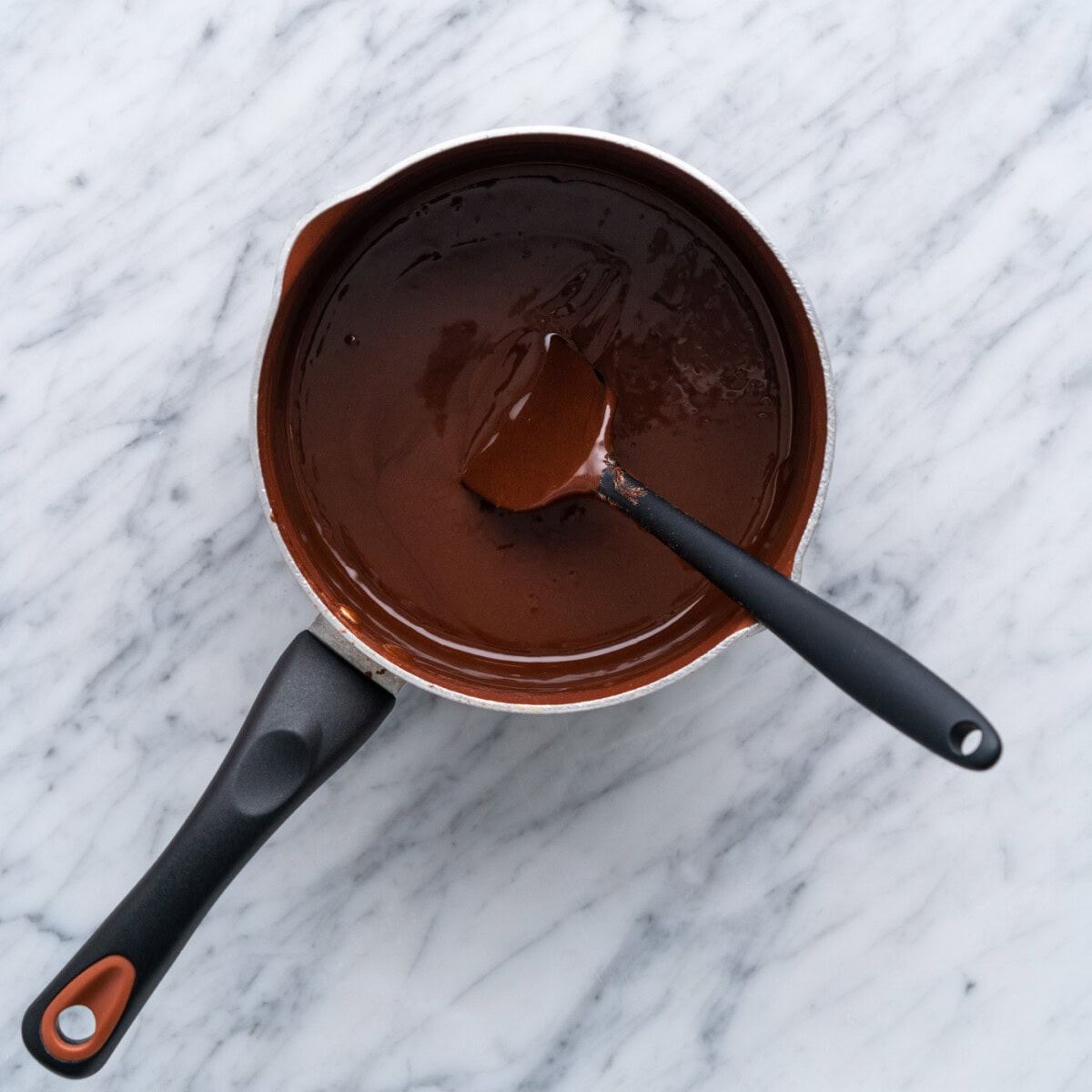 homemade hot fudge in a saucepan