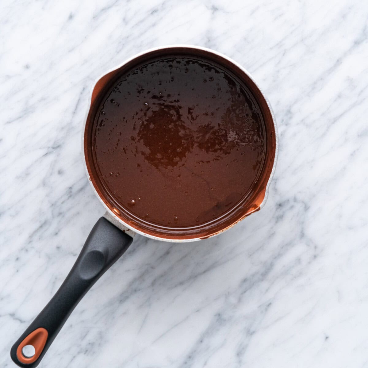 homemade hot fudge in a saucepan