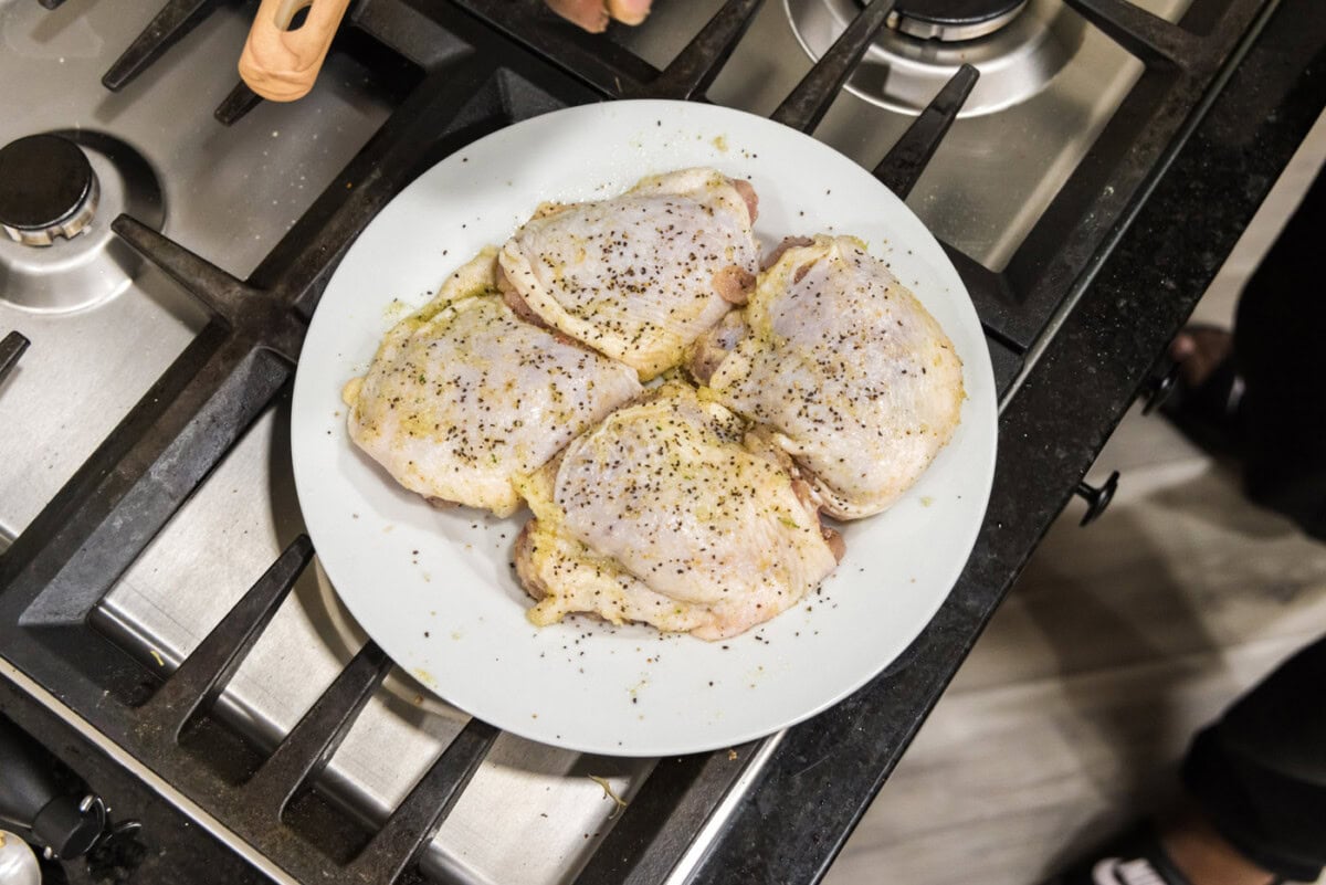 seasoned chicken thighs on a plate