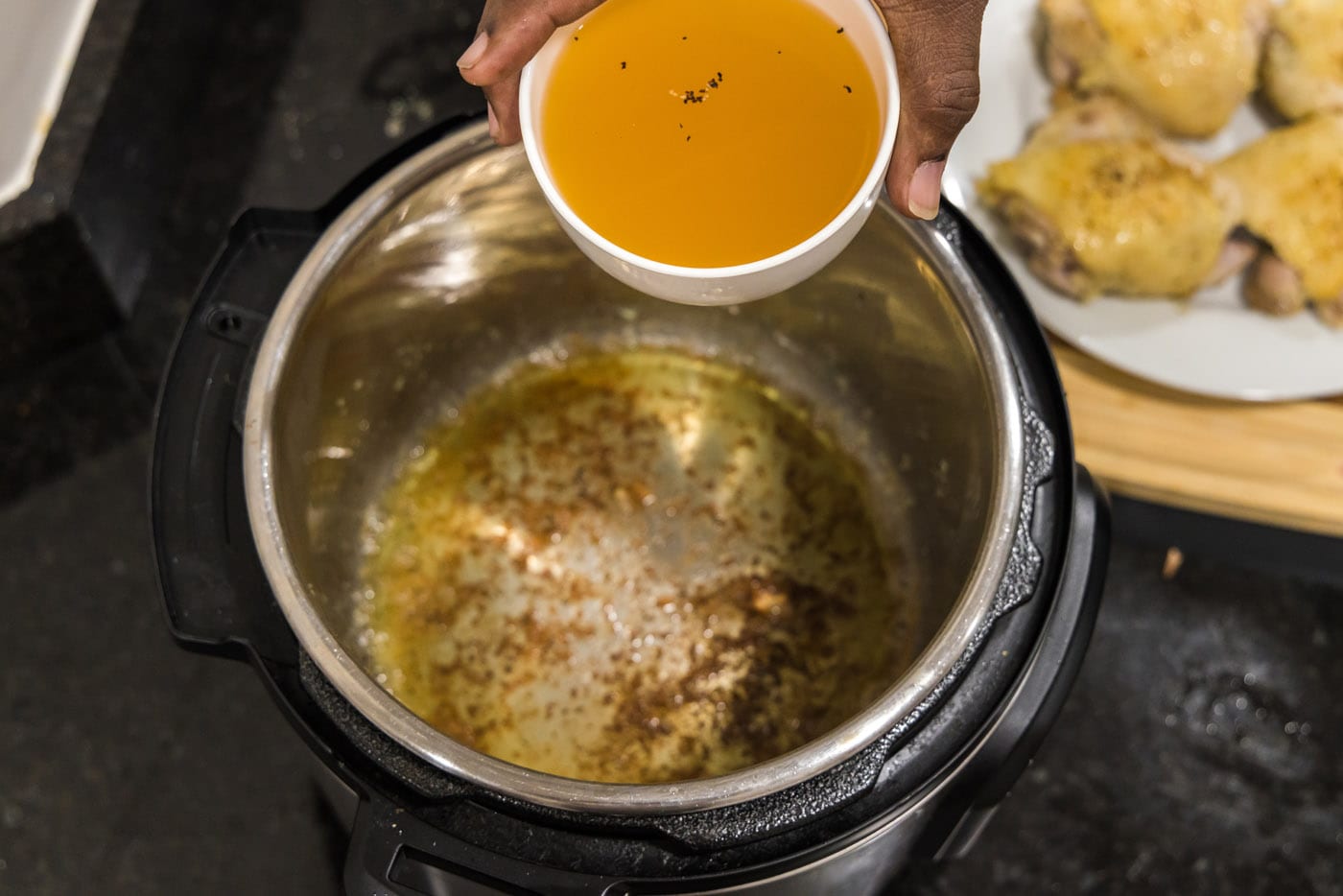 adding chicken stock to bottom of instant pot