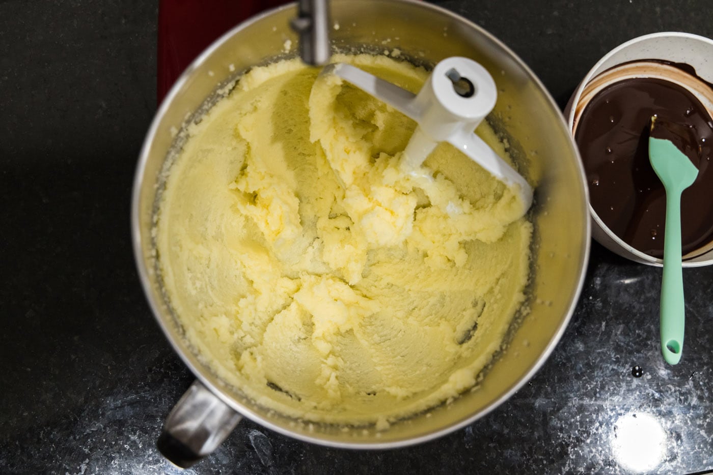 butter and sugar mixture beaten in a bowl until fluffy and light
