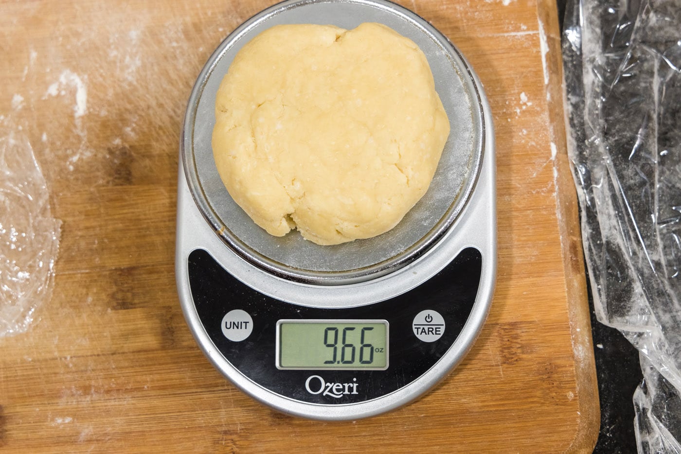 pie dough on a scale