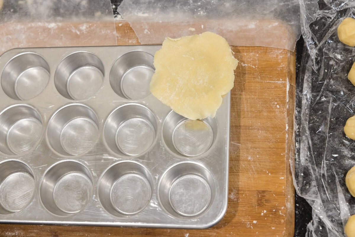 pie dough on top of muffin tin