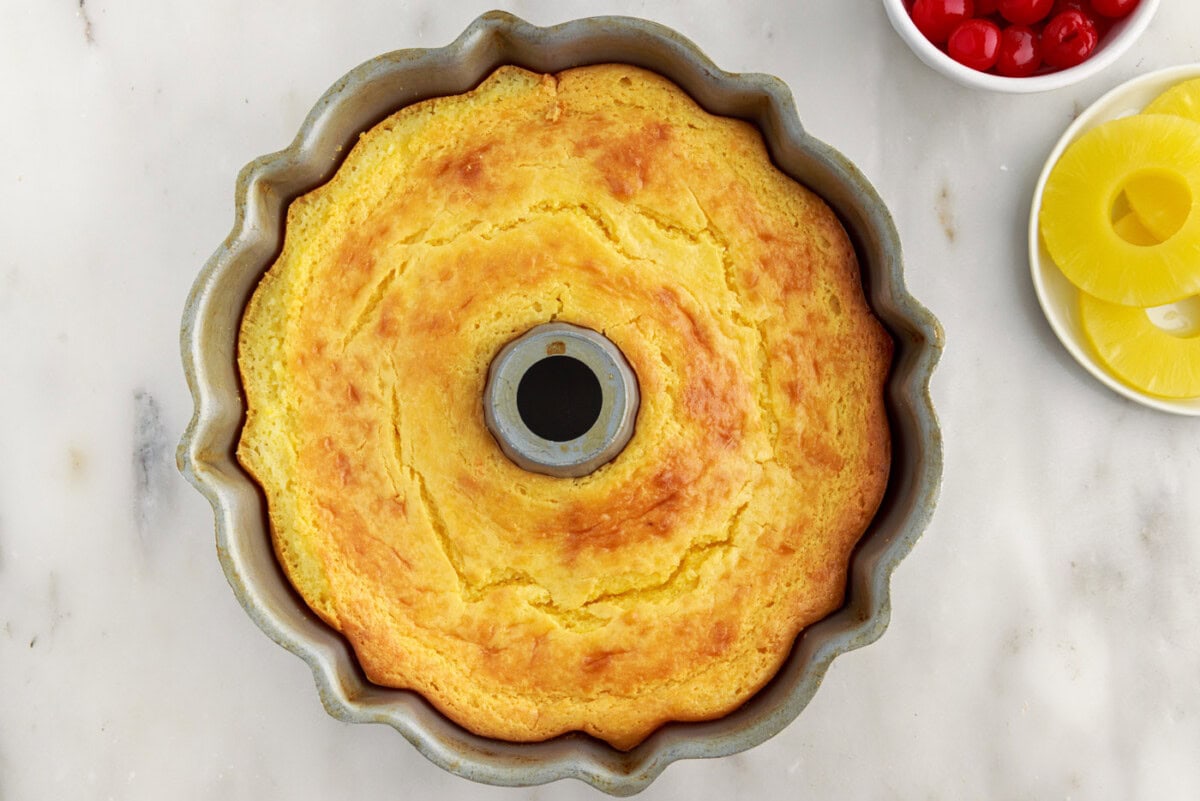 baked pineapple bundt cake in a pan