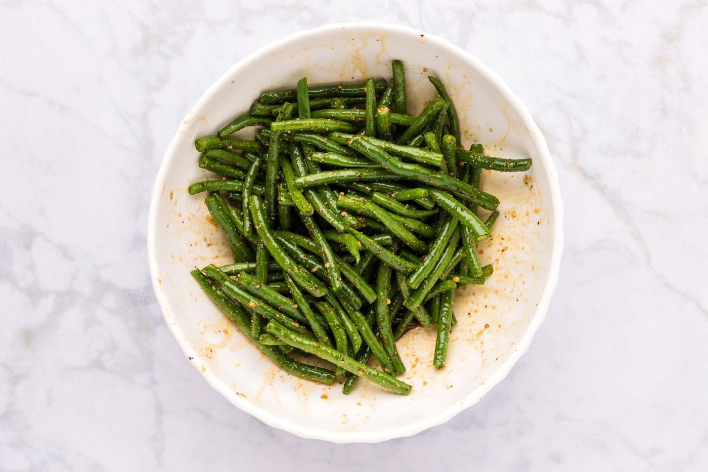green beans tossed with soy sauce and garlic