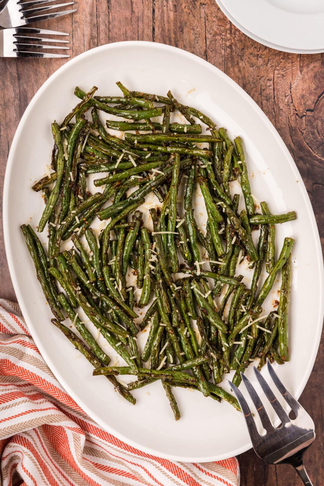 Roasted Green Beans on a serving platter