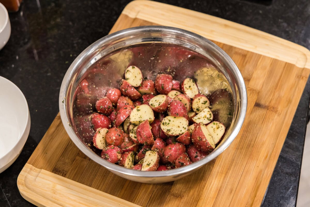 baby red potatoes tossed with olive oil and seasoning