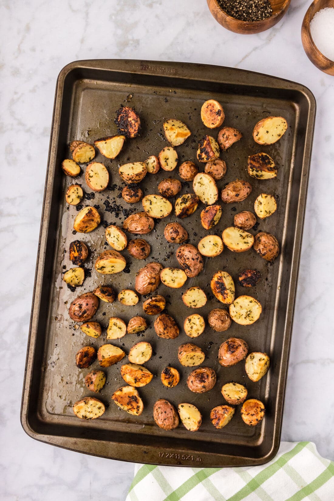 Roasted Red Potatoes fresh out of the oven on a sheet pan