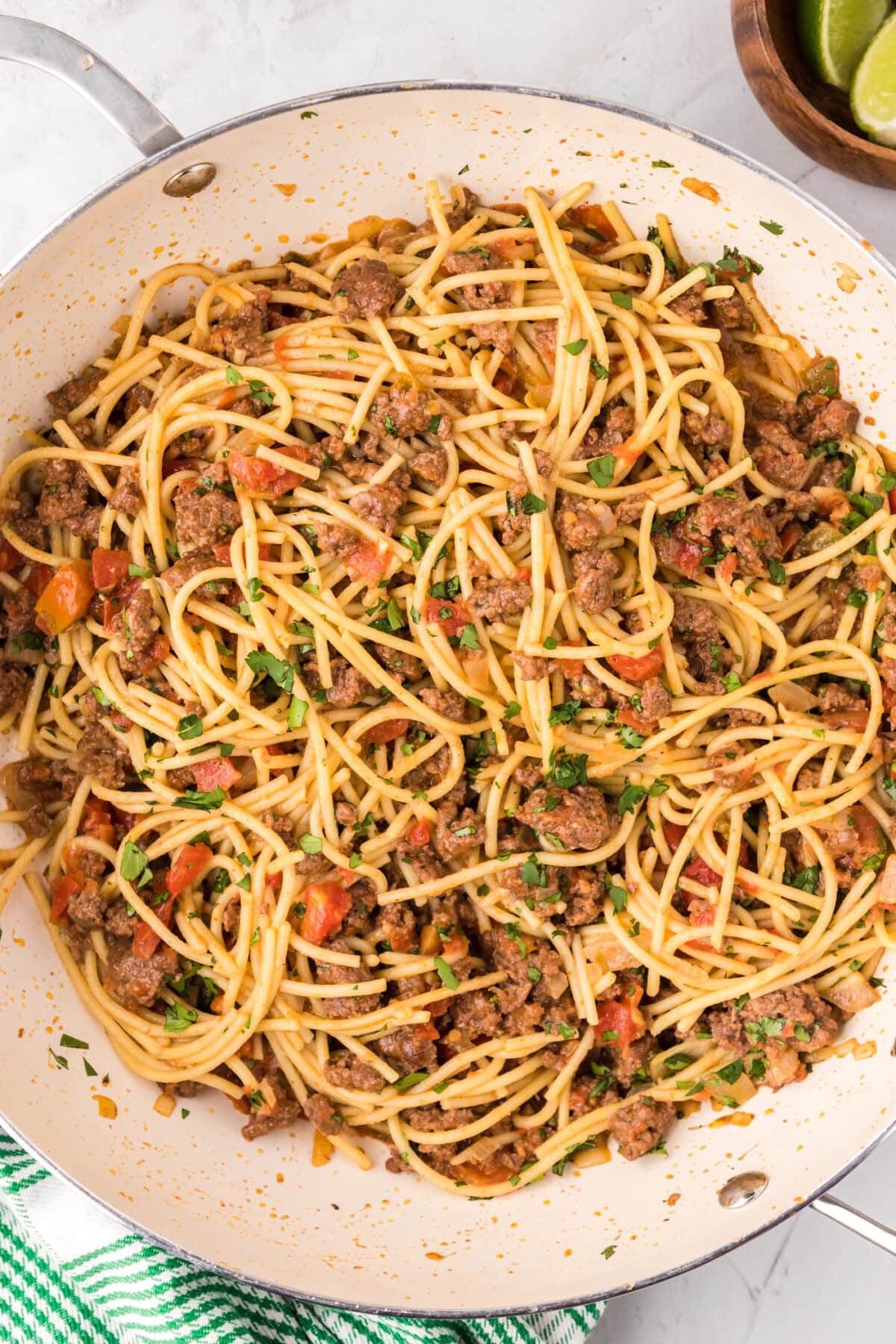 Skillet of Taco Spaghetti