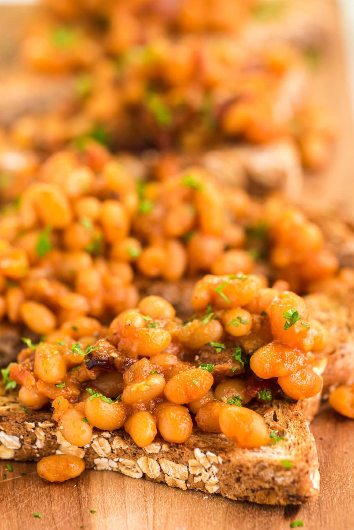 Close up photo of Beans on Toast