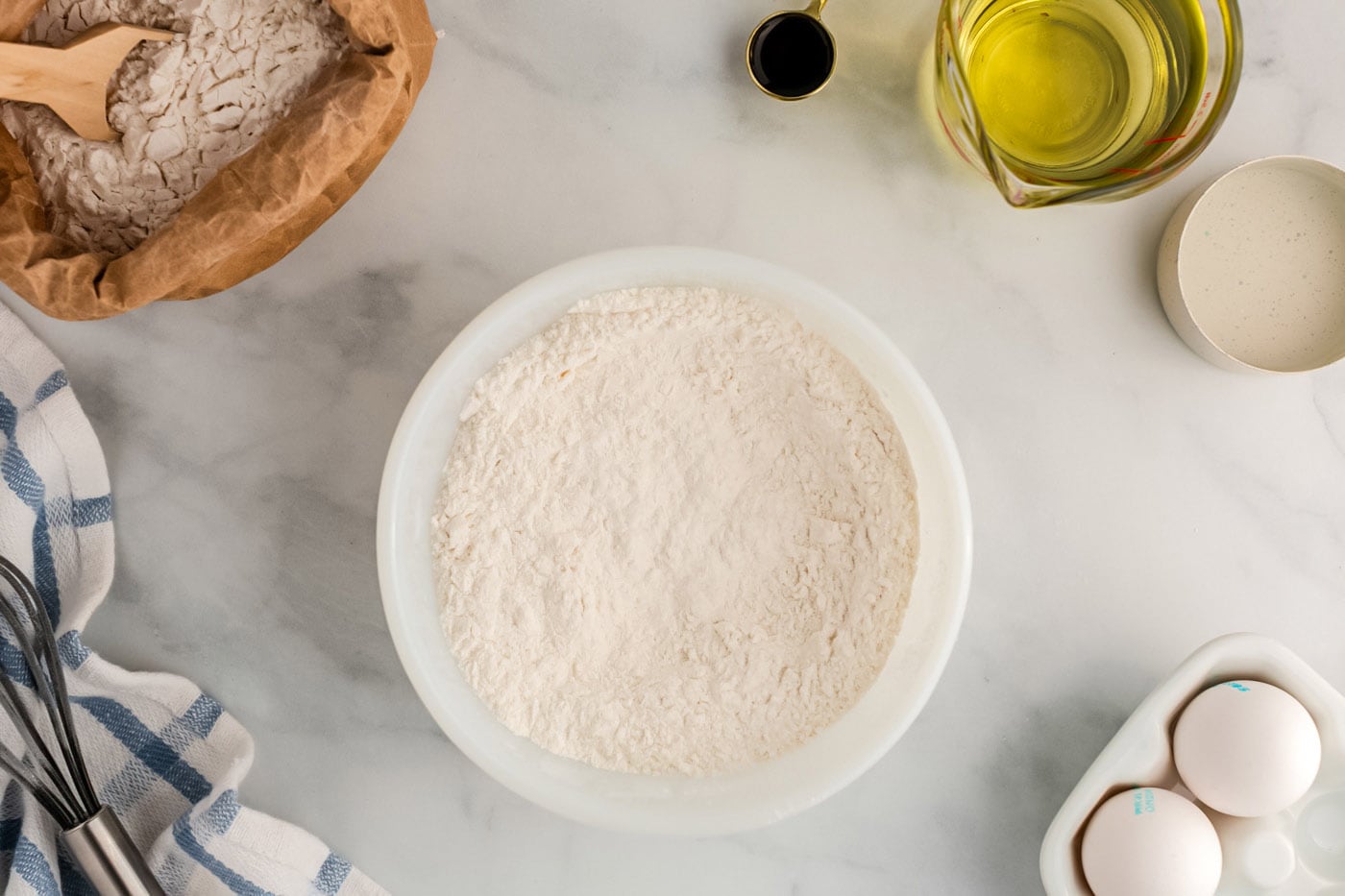 all-purpose flour, granulated sugar, baking powder, and salt whisked in a bowl