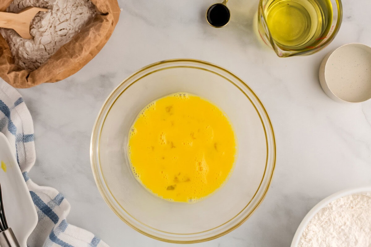 whisked eggs in a bowl