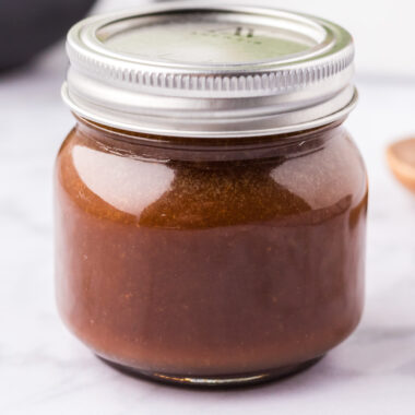 Close up photo of a jar of Homemade Teriyaki Sauce