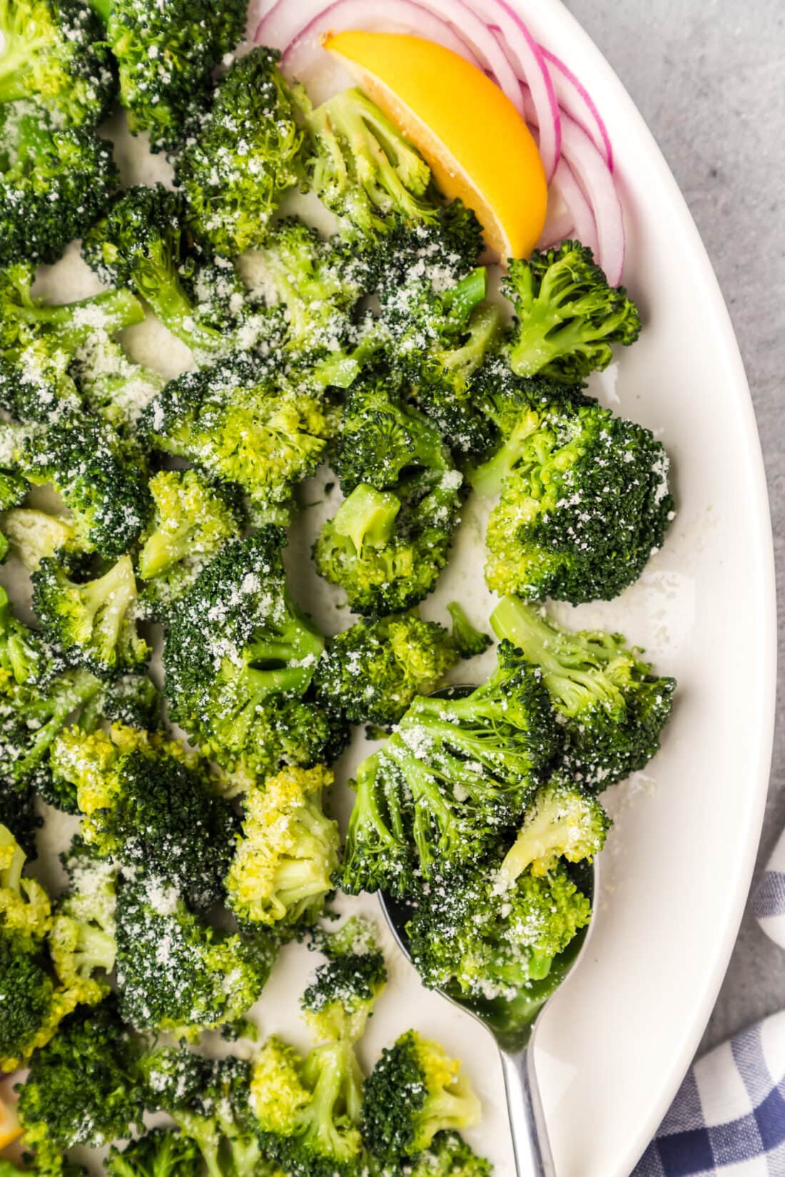 Close up photo of Instant Pot Broccoli on a platter