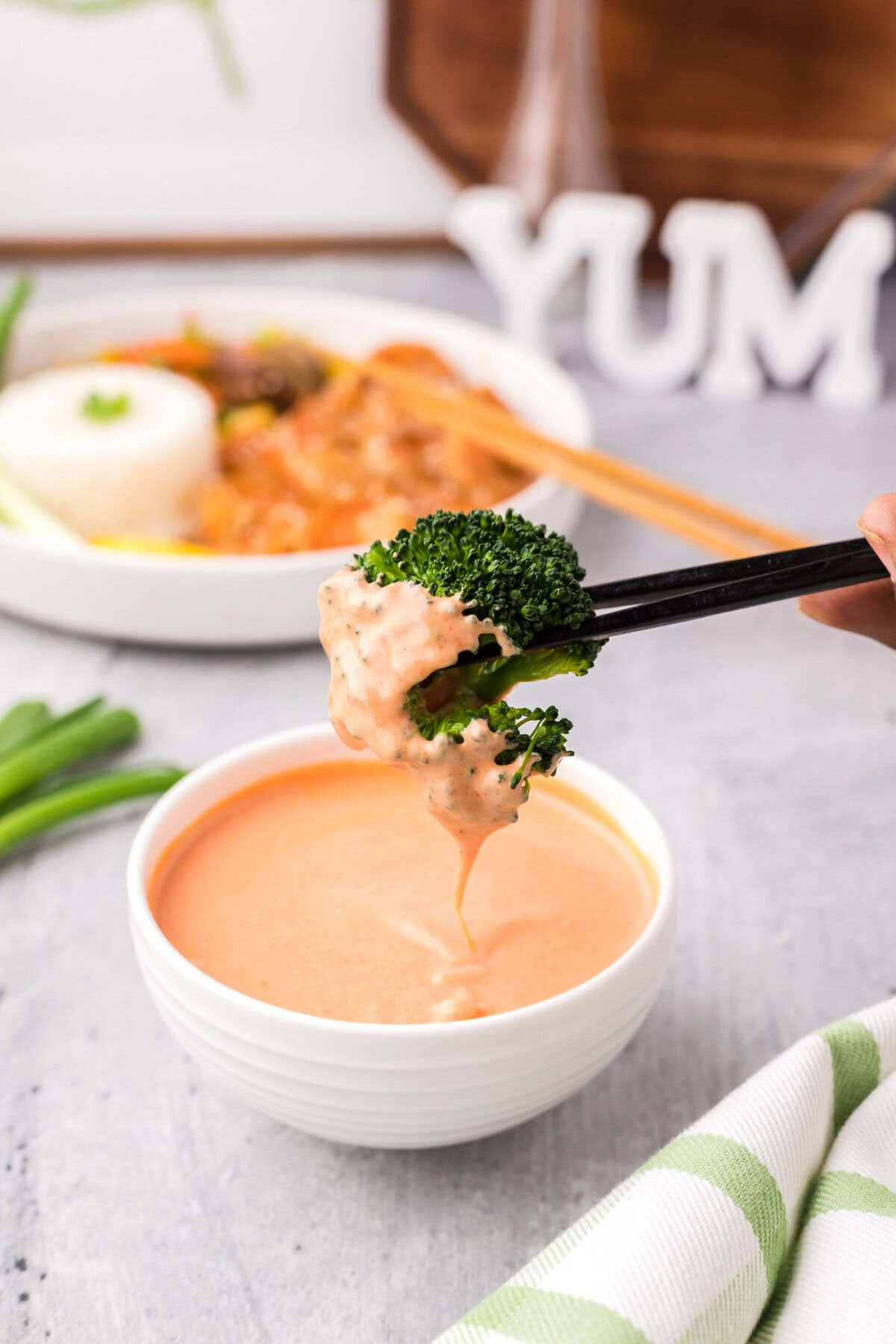 Instant Pot Broccoli dipped in Yum Yum sauce