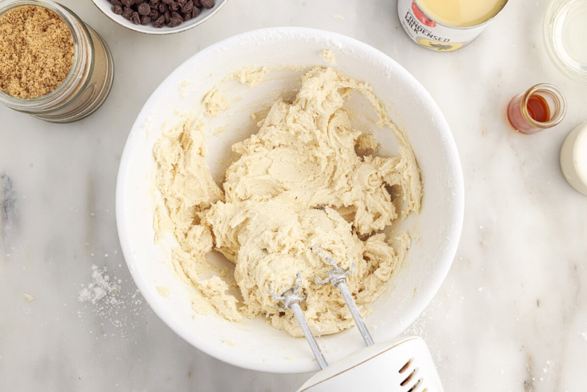 homemade shortbread dough in a mixing bowl