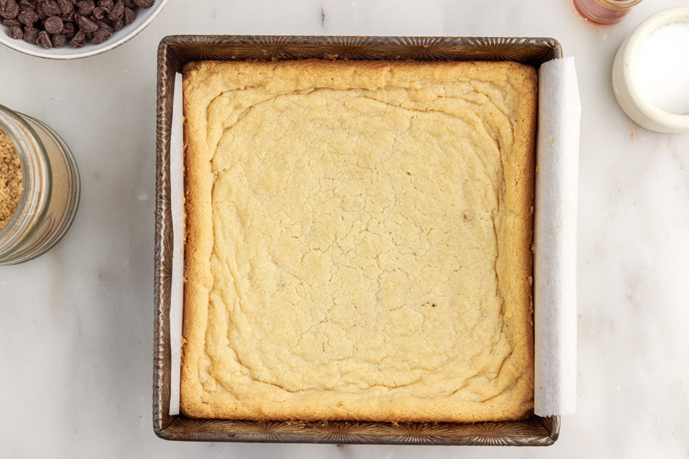 baked shortbread crust in a pan