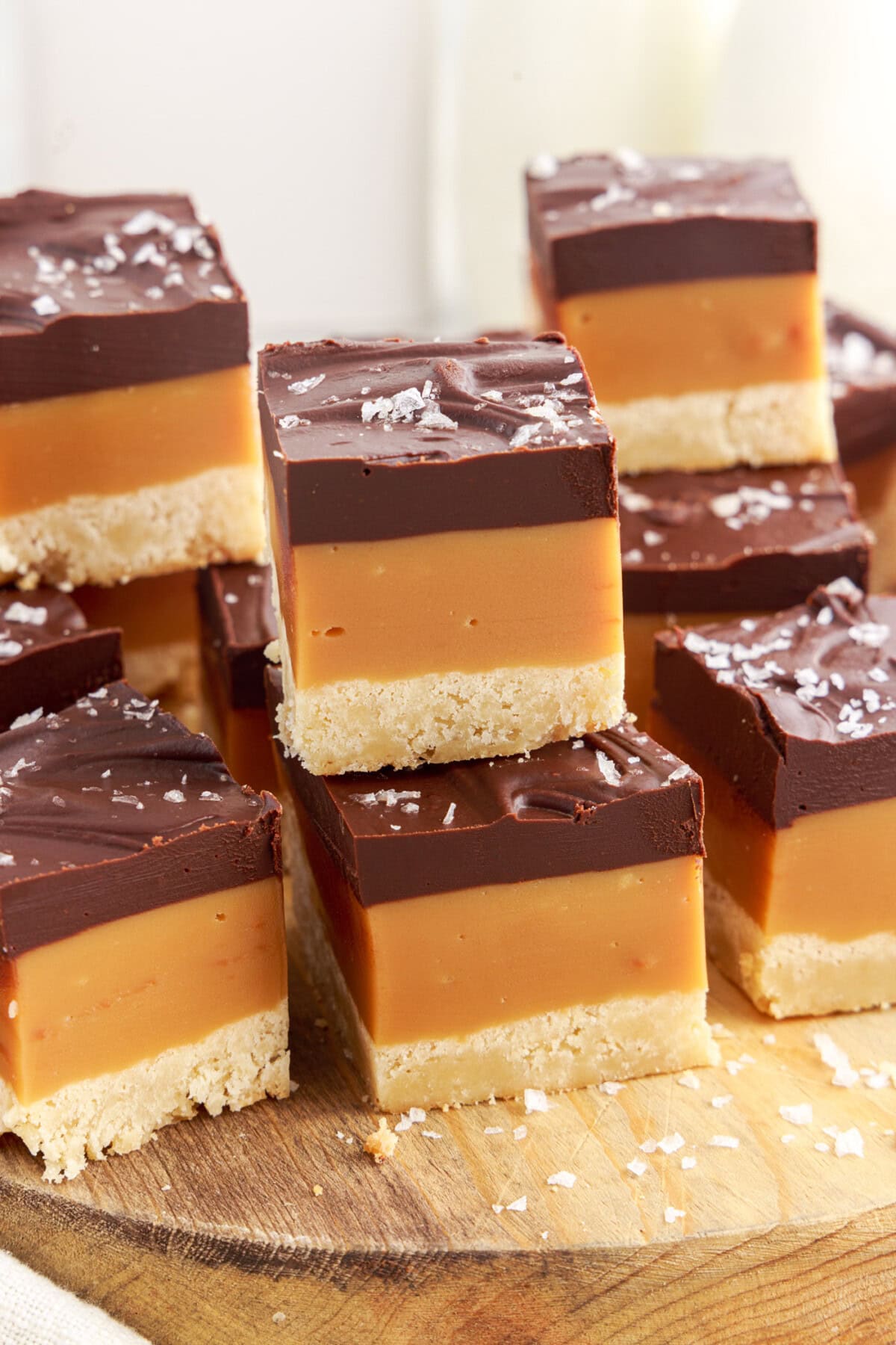 Stacks of Millionaire’s Bars on a wooden board