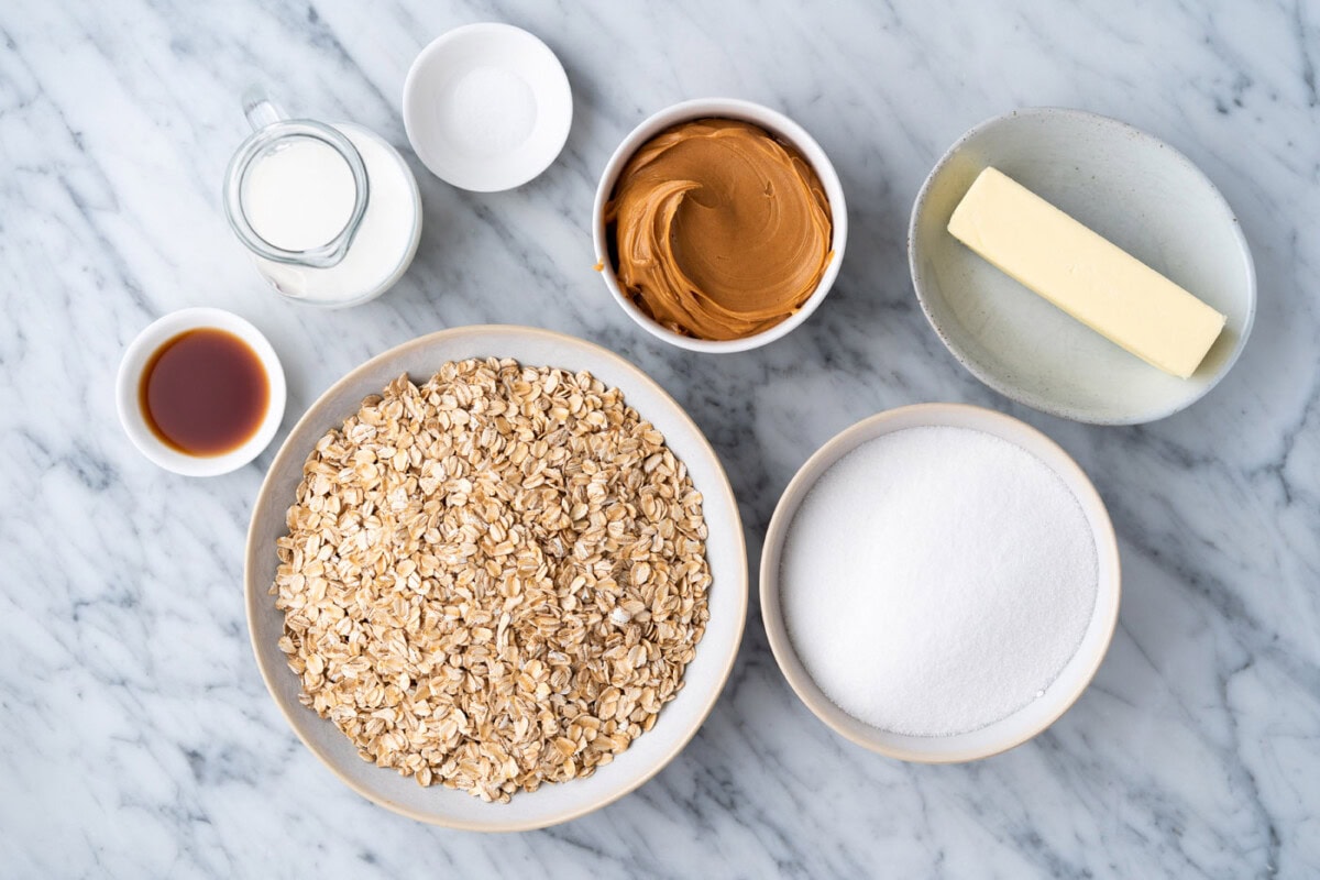 Ingredients for No Bake Peanut Butter Cookies